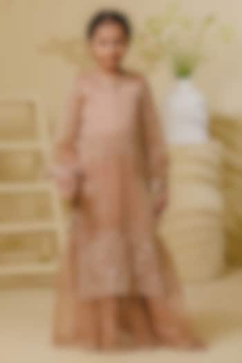 Peach Tissue Organza Sharara Set For Girls by Fayon Kids at Pernia's Pop Up Shop