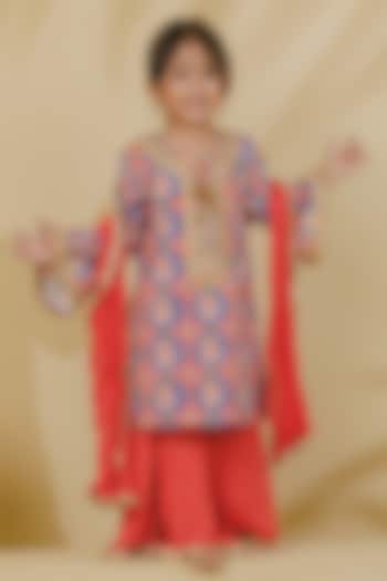 Blue Cotton Lace Embellished Sharara Set For Girls by Fayon Kids at Pernia's Pop Up Shop