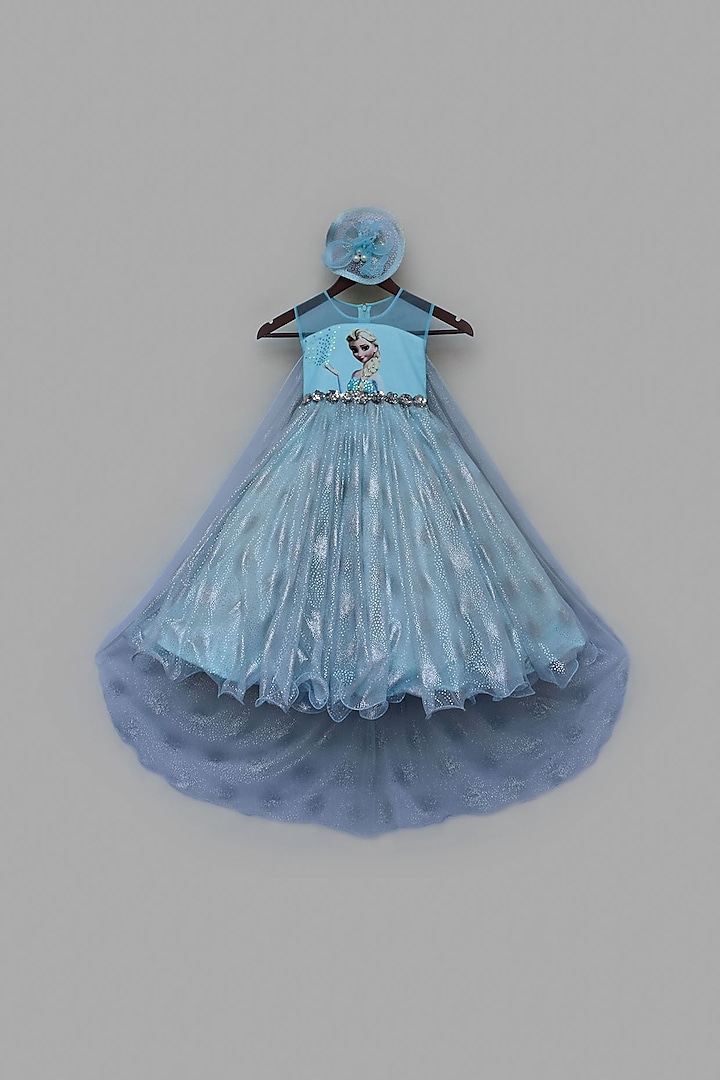 Blue Shimmer Net Gown For Girls by Fayon Kids