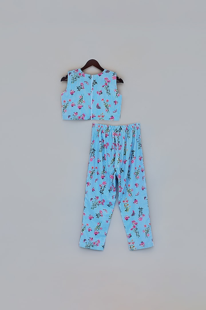 Blue Floral Printed Top With Pants For Girls by Fayon Kids at Pernia's Pop Up Shop