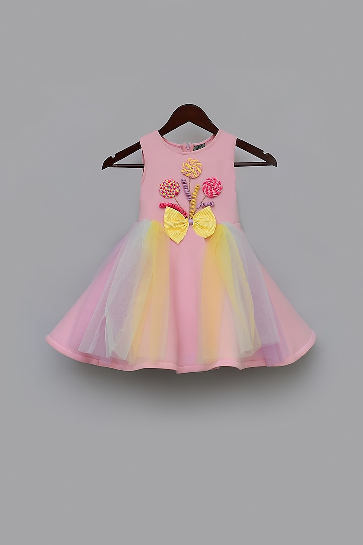 Pink Dress With 3D Detailing For Girls by Fayon Kids