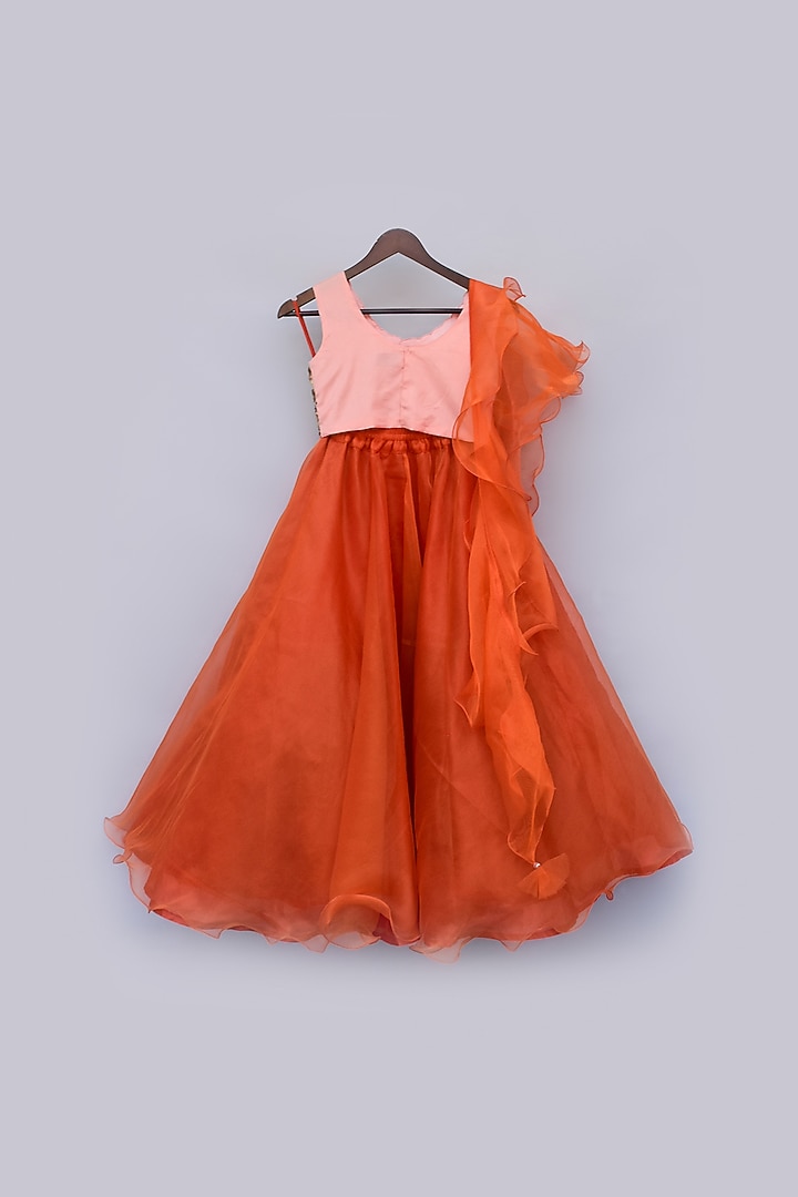 Orange & Gold Sequins Lehenga Set For Girls by Fayon Kids at Pernia's Pop Up Shop