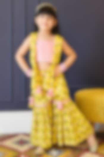 Yellow Printed Sharara Set For Girls by Fayon Kids at Pernia's Pop Up Shop