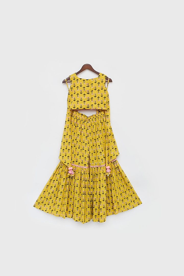 Yellow Cotton Printed Sharara Set For Girls by Fayon Kids at Pernia's Pop Up Shop