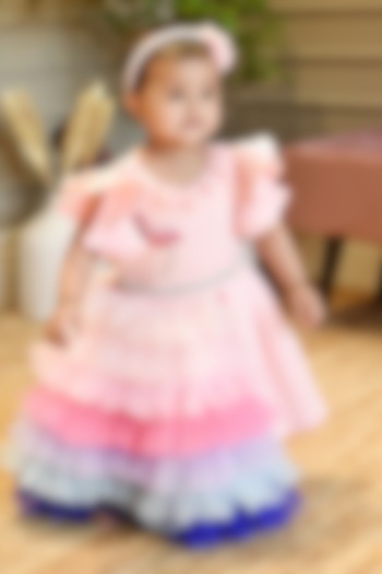 Pink Embroidered Dress For Girls by Fayon Kids