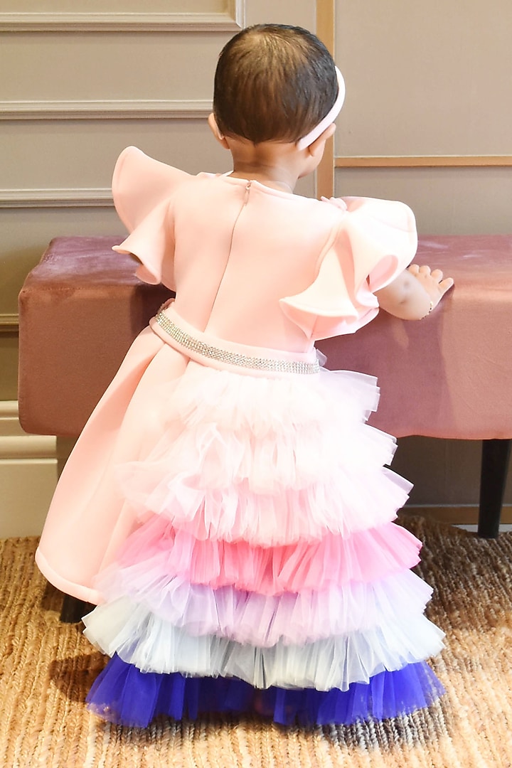 Pink Lycra & Net Embroidered Dress For Girls by Fayon Kids at Pernia's Pop Up Shop
