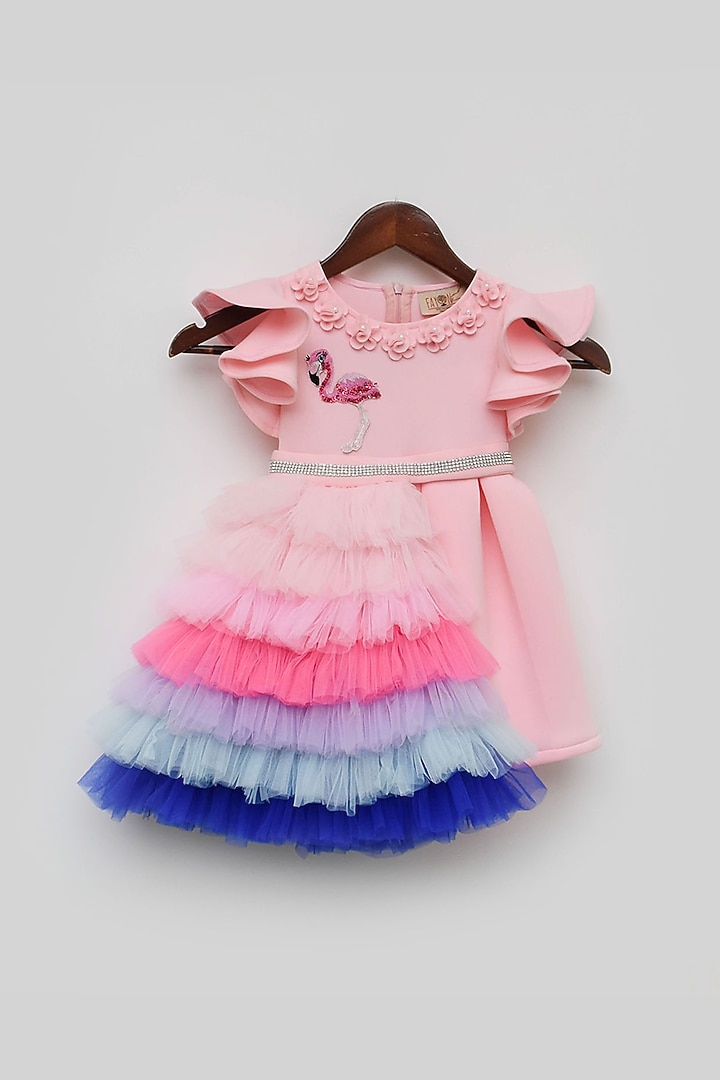 Pink Lycra & Net Embroidered Dress For Girls by Fayon Kids at Pernia's Pop Up Shop