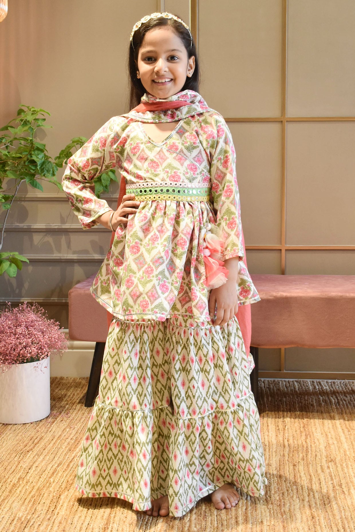 Off-White Printed Sharara Set For Girls Design by Fayon Kids at Pernia's  Pop Up Shop 2024