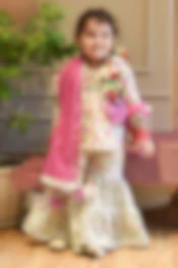 Off-White Cotton Printed Sharara Set For Girls by Fayon Kids