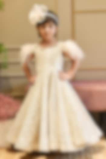 Golden Sequins Embroidered Gown For Girls by Fayon Kids at Pernia's Pop Up Shop