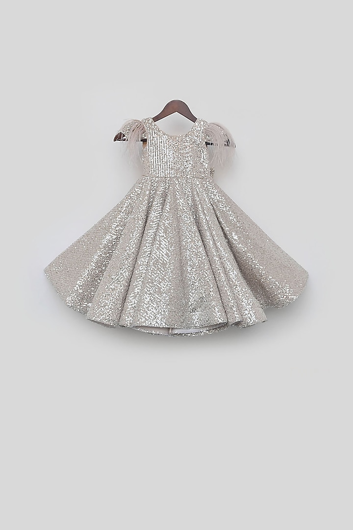 Golden Net Sequins Embroidered Gown For Girls by Fayon Kids at Pernia's Pop Up Shop