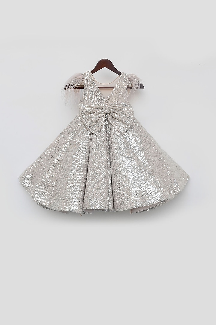 Golden Net Sequins Embroidered Gown For Girls by Fayon Kids at Pernia's Pop Up Shop