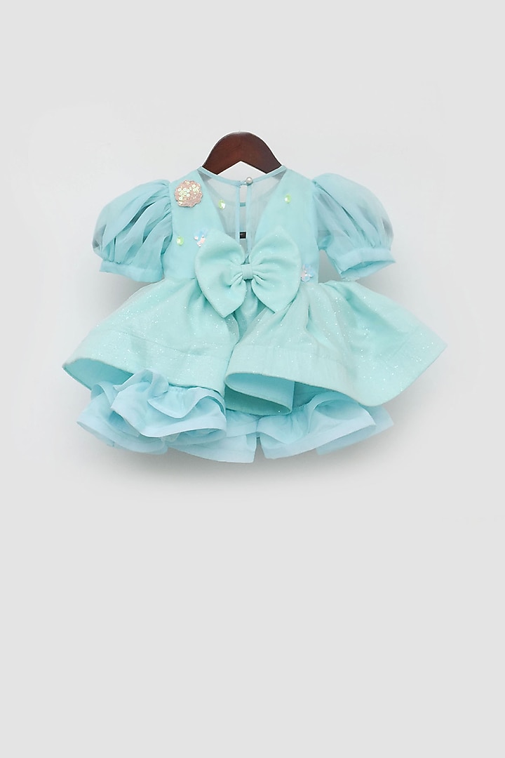 Aqua Blue Organza Frock Dress For Girls by Fayon Kids at Pernia's