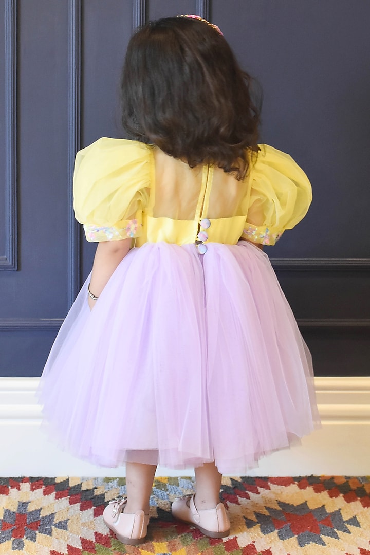 Yellow & Lilac Organza Embroidered Dress For Girls by Fayon Kids at Pernia's Pop Up Shop
