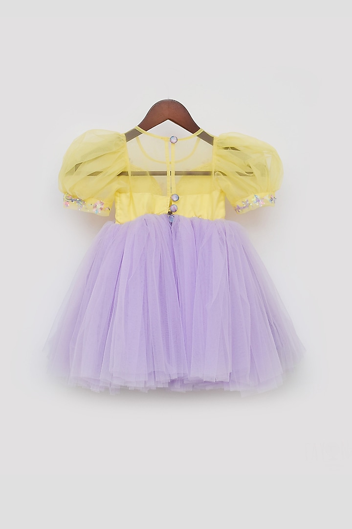 Yellow & Lilac Organza Embroidered Dress For Girls by Fayon Kids at Pernia's Pop Up Shop