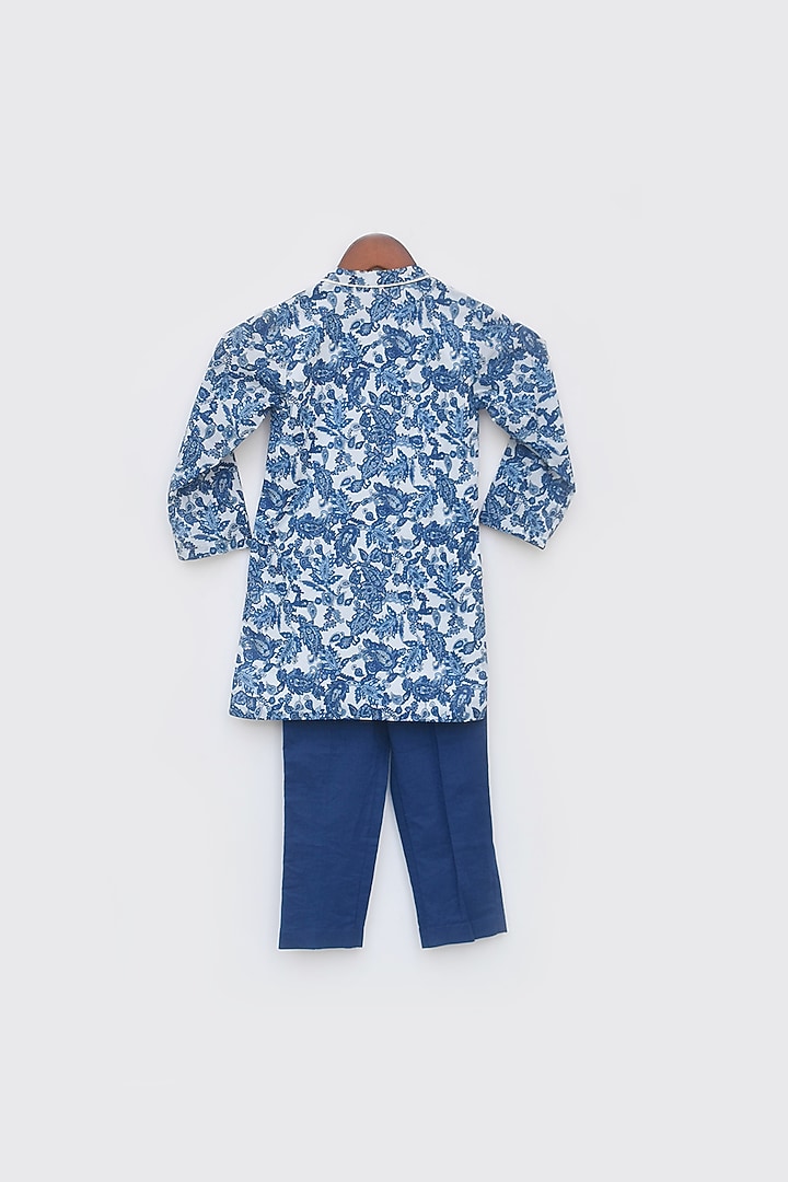 Blue Printed Kurta Set For Boys by Fayon Kids at Pernia's Pop Up Shop
