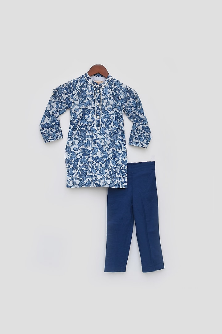 Blue Printed Kurta Set For Boys by Fayon Kids at Pernia's Pop Up Shop
