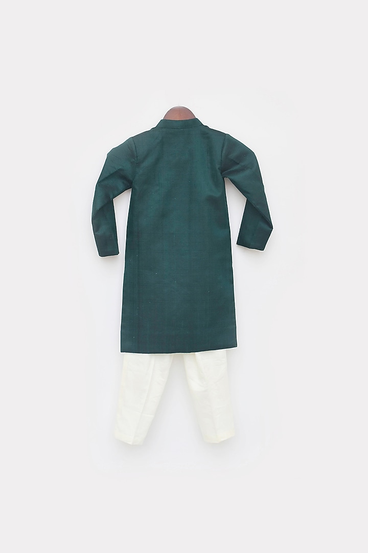 Green Silk Achkan Set For Boys by Fayon Kids at Pernia's Pop Up Shop