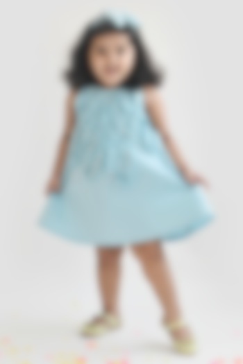Blue Lycra A-line Dress For Girls by Fayon Kids