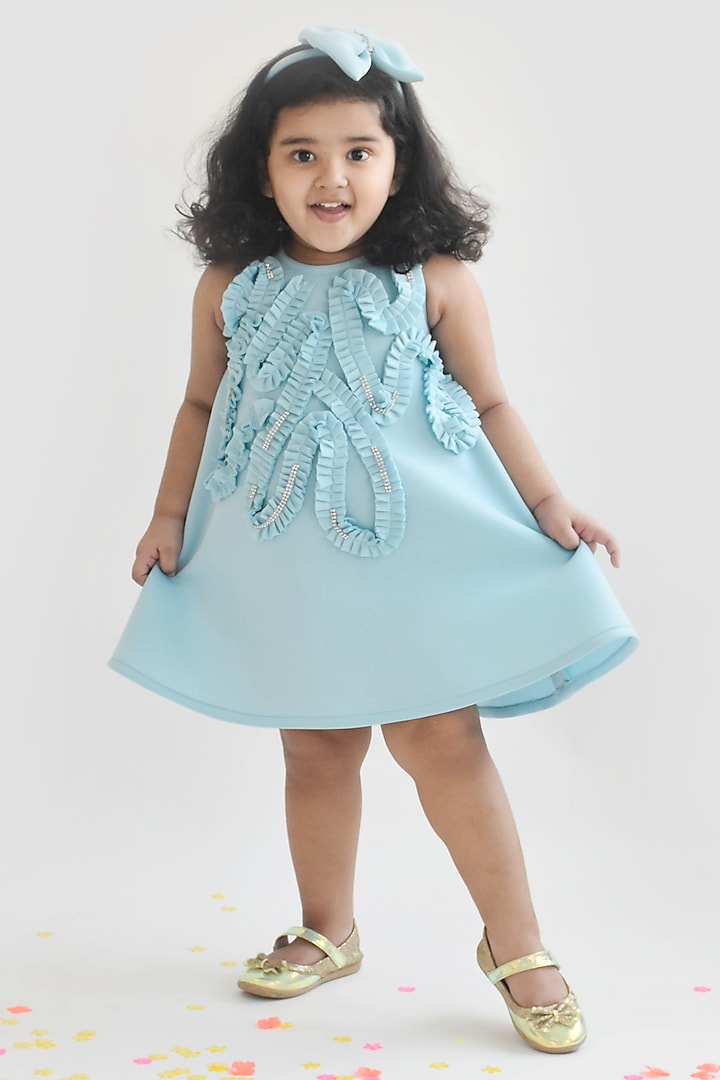 Blue Lycra A-line Dress For Girls by Fayon Kids