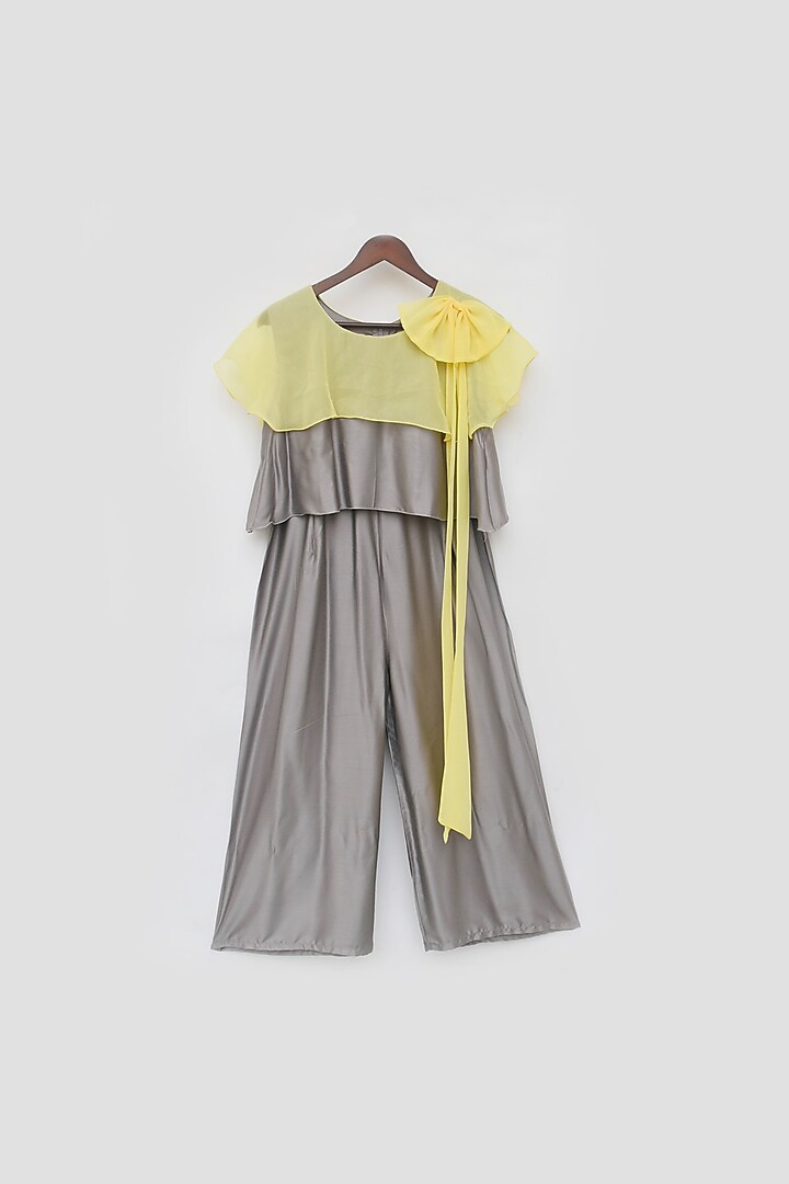 Grey Satin Jumpsuit For Girls by Fayon Kids at Pernia's Pop Up Shop