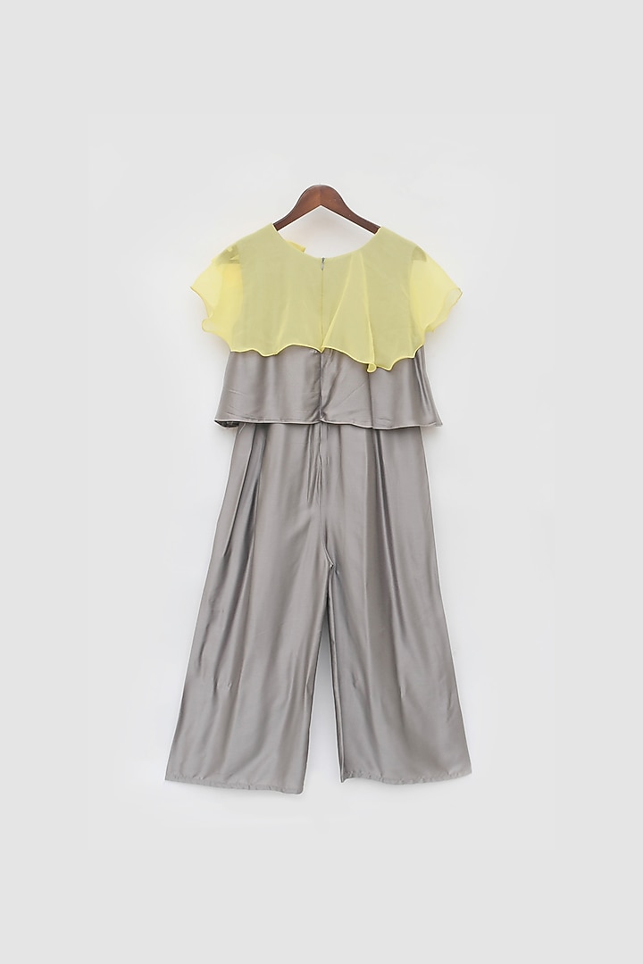 Grey & Yellow Satin Jumpsuit For Girls by Fayon Kids at Pernia's Pop Up Shop