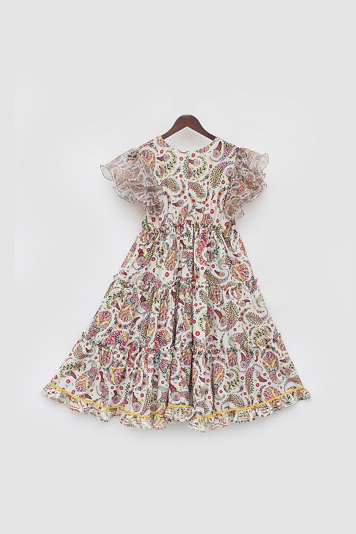 Off-White Cotton Printed Dress For Girls by Fayon Kids at Pernia's Pop Up Shop