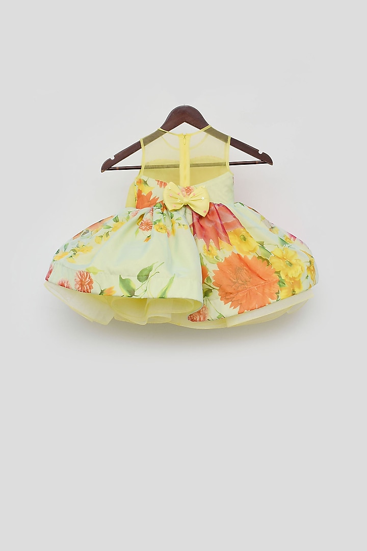 Yellow & Blue Organza Printed Dress For Girls by Fayon Kids at Pernia's Pop Up Shop