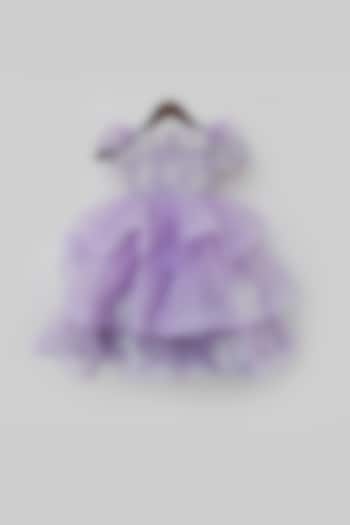 Lilac Embroidered Layered Gown For Girls by Fayon Kids