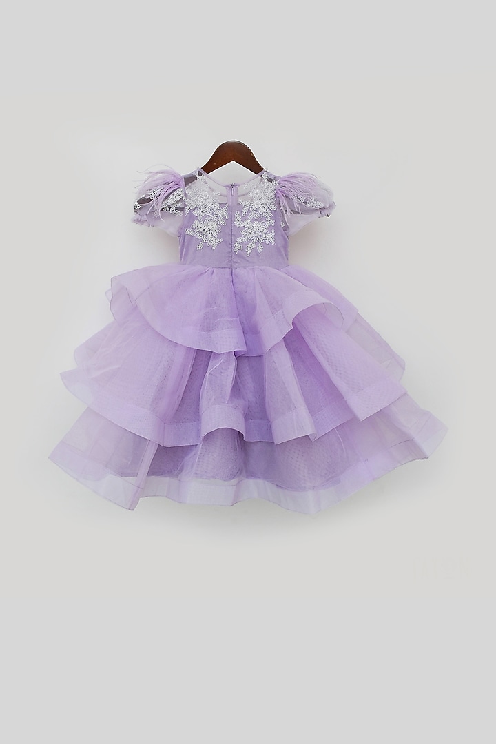 Lilac Net Embroidered Layered Gown For Girls by Fayon Kids at Pernia's Pop Up Shop