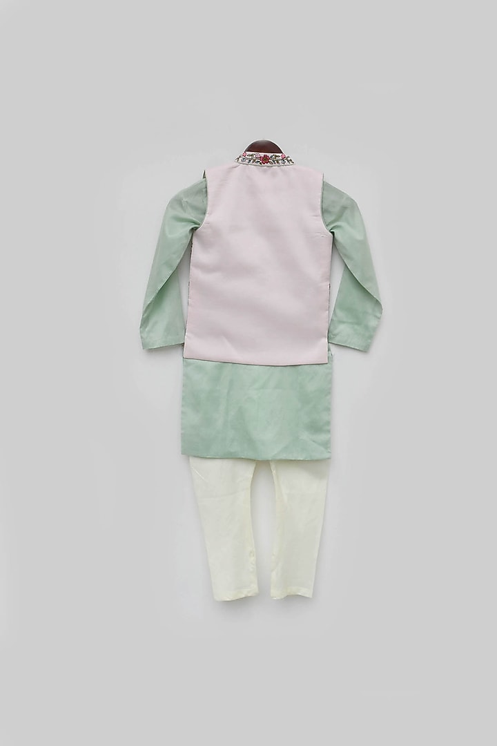 Pink Cotton Silk Embroidered Bundi Jacket Set For Boys by Fayon Kids at Pernia's Pop Up Shop
