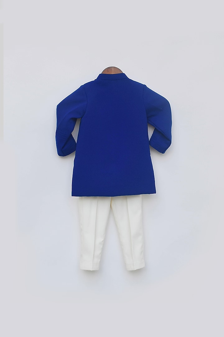 Blue Crepe Bandhgala Jacket Set For Boys by Fayon Kids at Pernia's Pop Up Shop