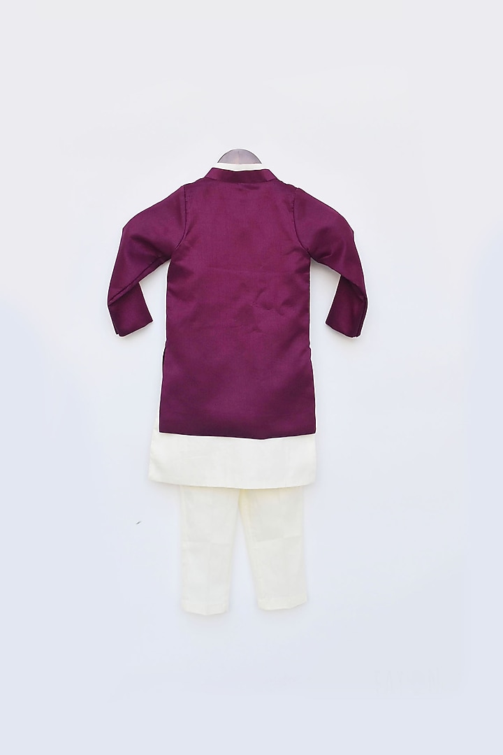 Wine Silk Bundi Jacket Set For Boys by Fayon Kids at Pernia's Pop Up Shop
