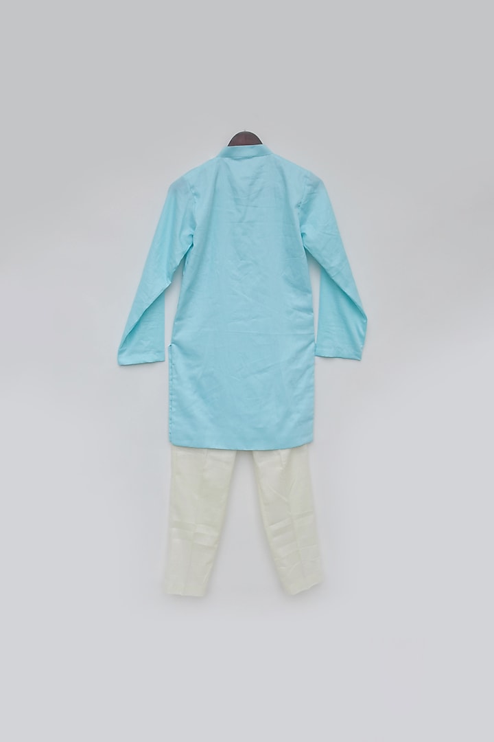 Blue Cotton Silk Kurta Set For Boys by Fayon Kids at Pernia's Pop Up Shop