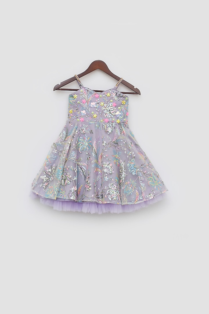 Lilac Sequins Embroidered dress For Girls by Fayon Kids