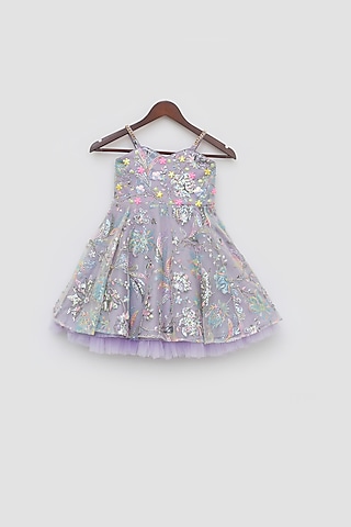 Lilac Net Sequins Embroidered Dress For Girls by Fayon Kids