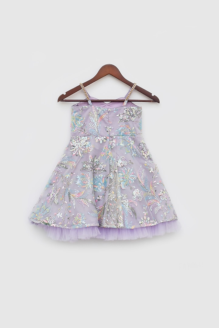 Lilac Net Sequins Embroidered Dress For Girls by Fayon Kids at Pernia's Pop Up Shop