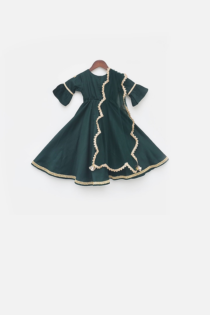 Green Cotton Silk Embroidered Anarkali Set For Girls by Fayon Kids at Pernia's Pop Up Shop