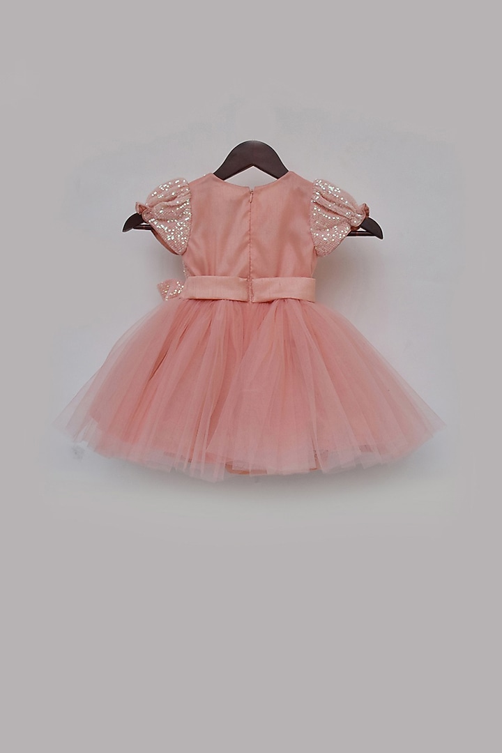 Peach Dress With Sequins Detailing For Girls by Fayon Kids at Pernia's Pop Up Shop