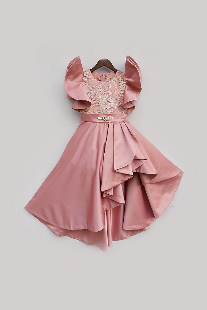 Peach Pearl Embroidered Gown For Girls by Fayon Kids