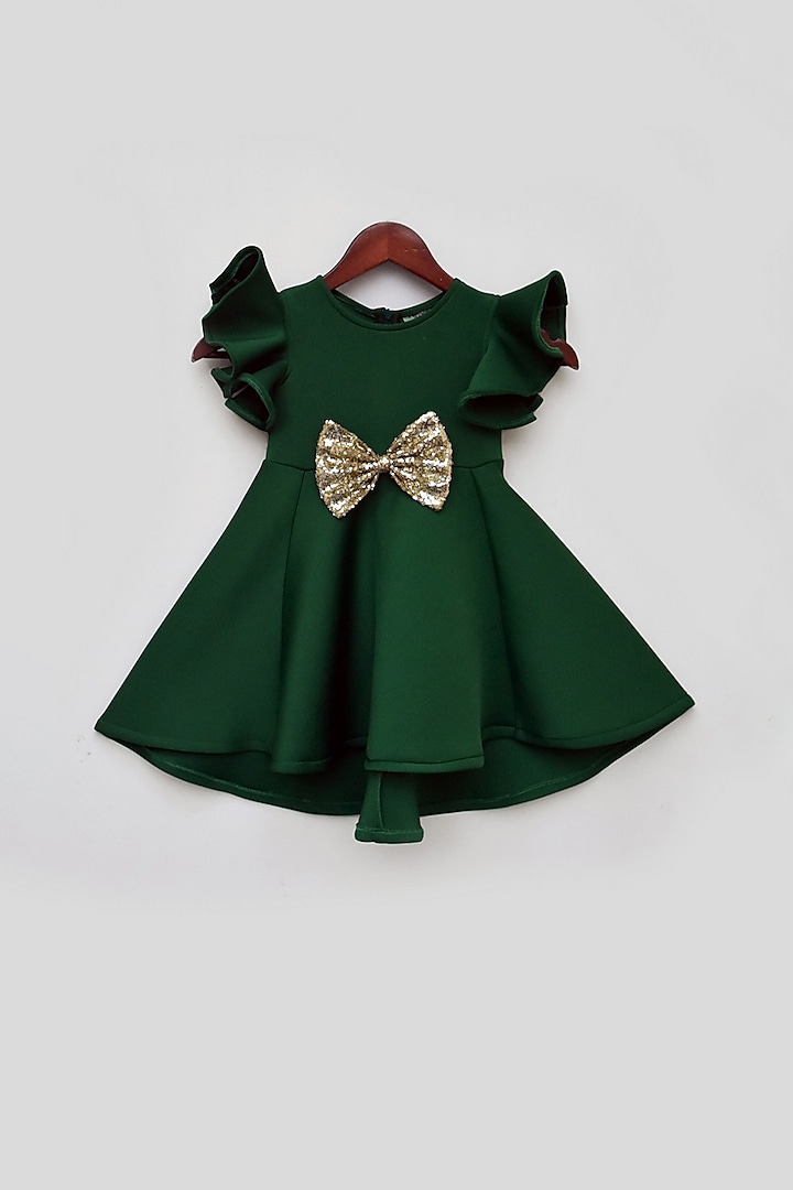 Green Dress With Bow For Girls by Fayon Kids