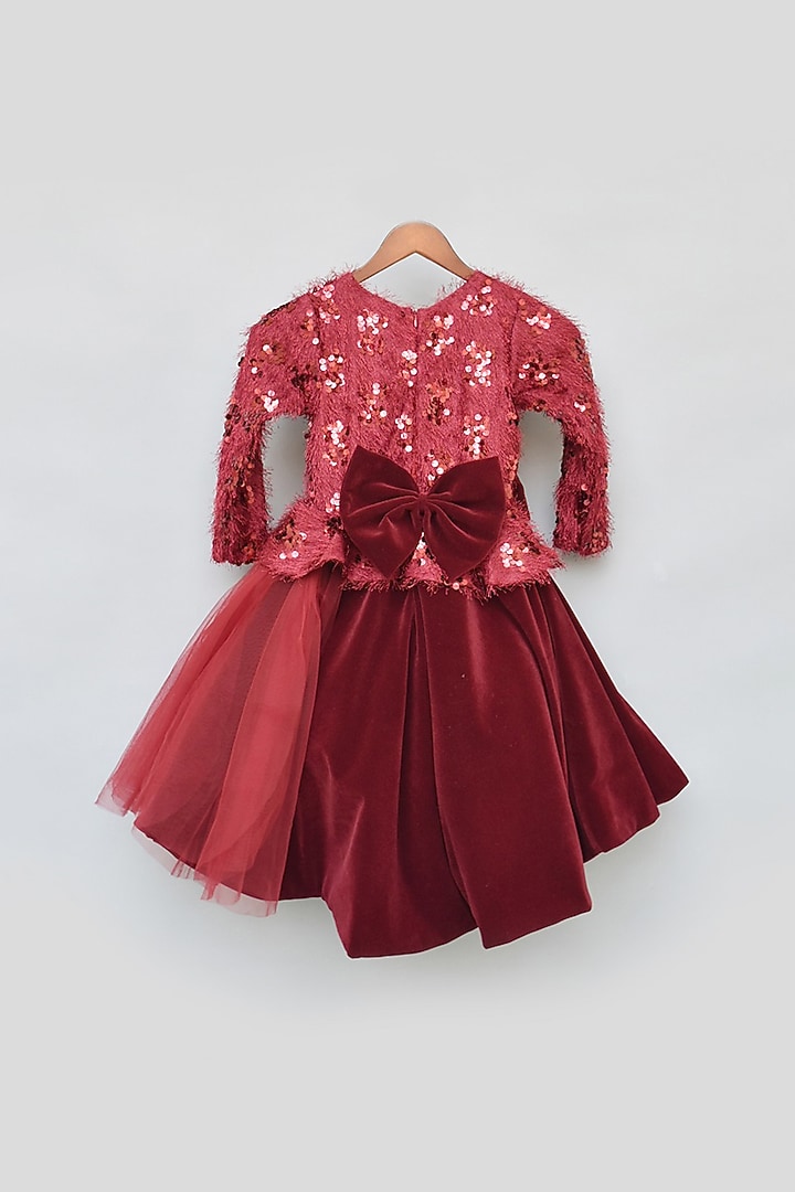 Maroon Dress With Sequins Detailing For Girls by Fayon Kids at Pernia's Pop Up Shop