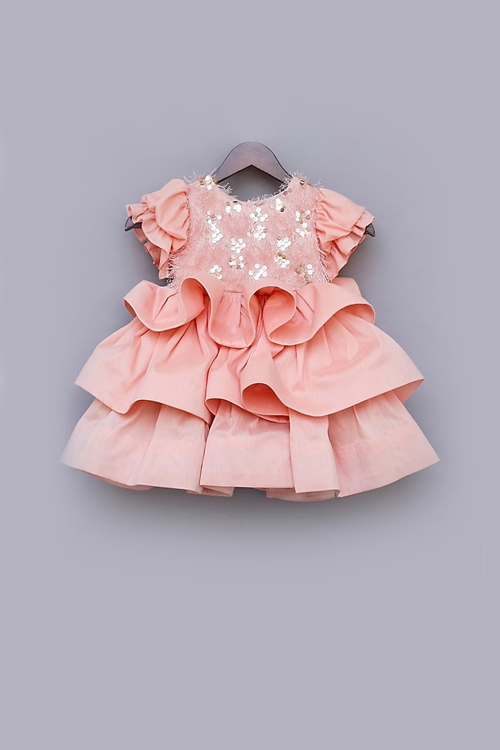 Peach Sequins Embroidered Dress For Girls by Fayon Kids