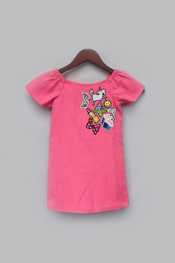 Pink Sequins Embroidered Dress For Girls by Fayon Kids