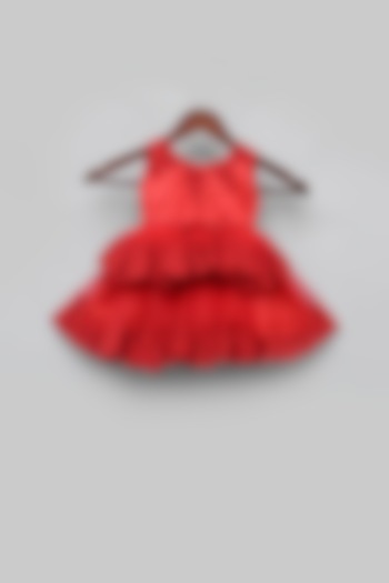 Red Embroidered Dress For Girls by Fayon Kids