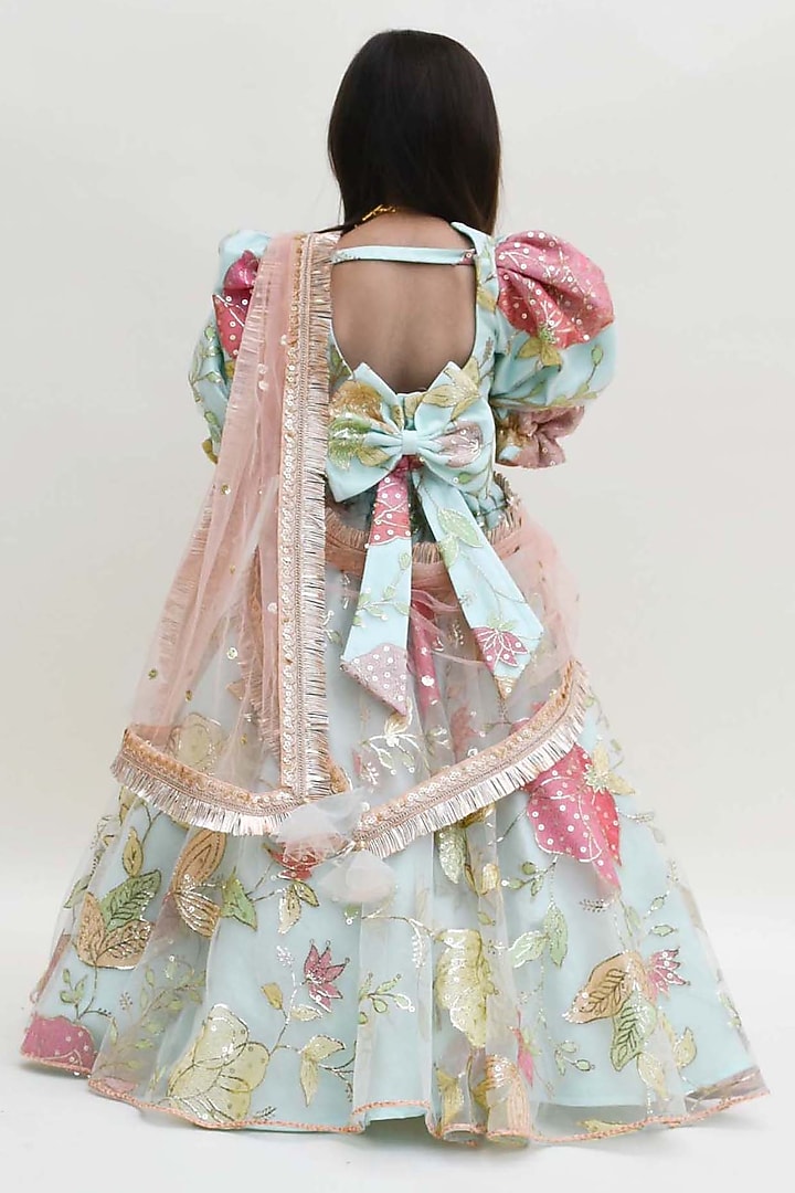 Frozen Mint Embroidered Lehenga Set For Girls Design by Fayon Kids at ...