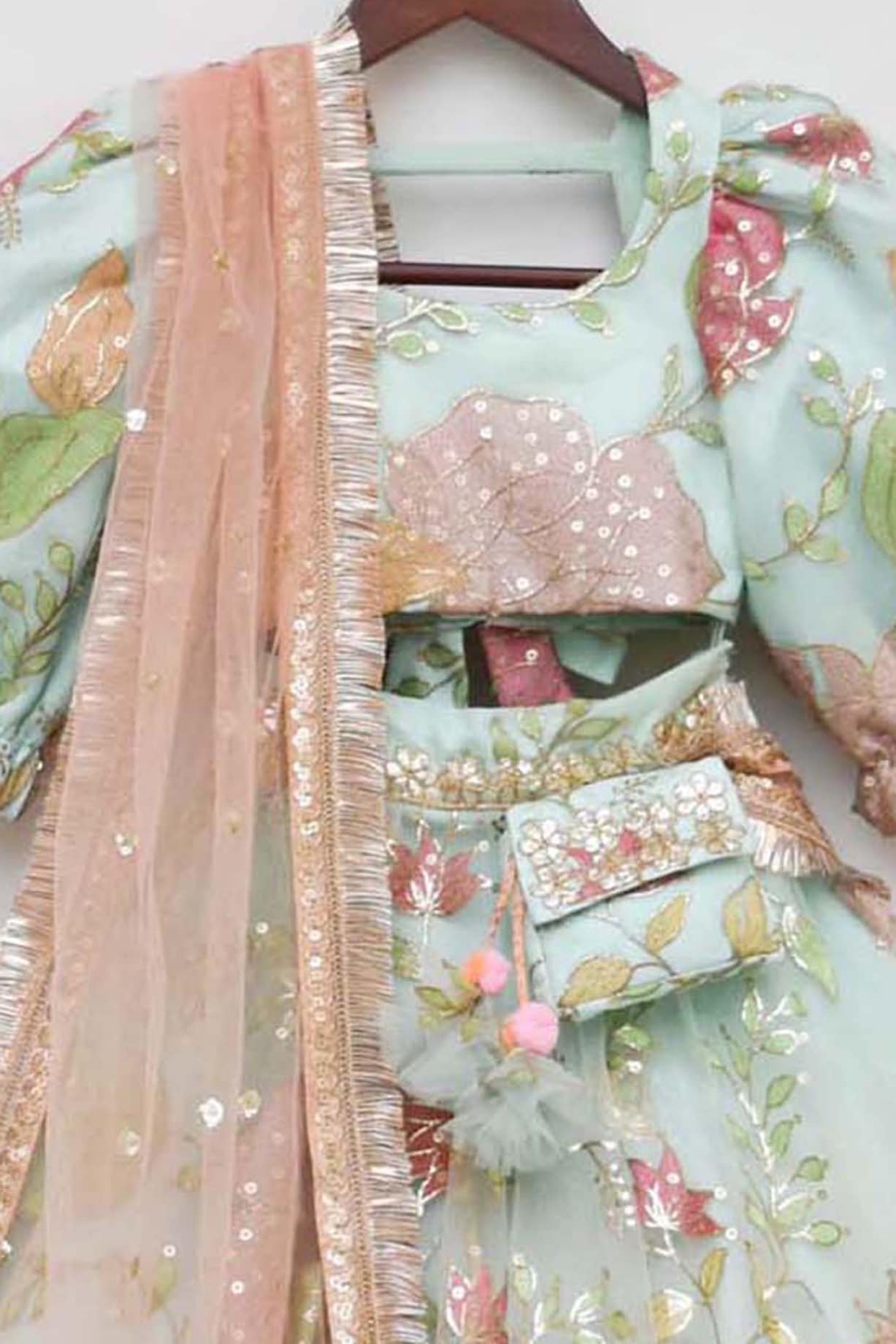 Frozen Mint Embroidered Lehenga Set For Girls Design by Fayon Kids at ...