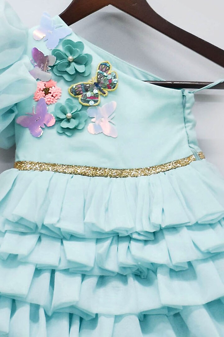Powder Blue Organza Printed Frock For Girls by Fayon Kids at Pernia's Pop Up Shop