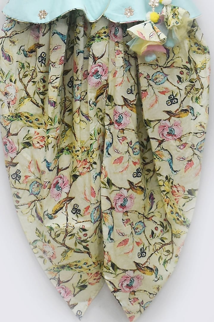 Multi-Colored Cotton Silk Printed Dhoti Set For Girls by Fayon Kids at Pernia's Pop Up Shop