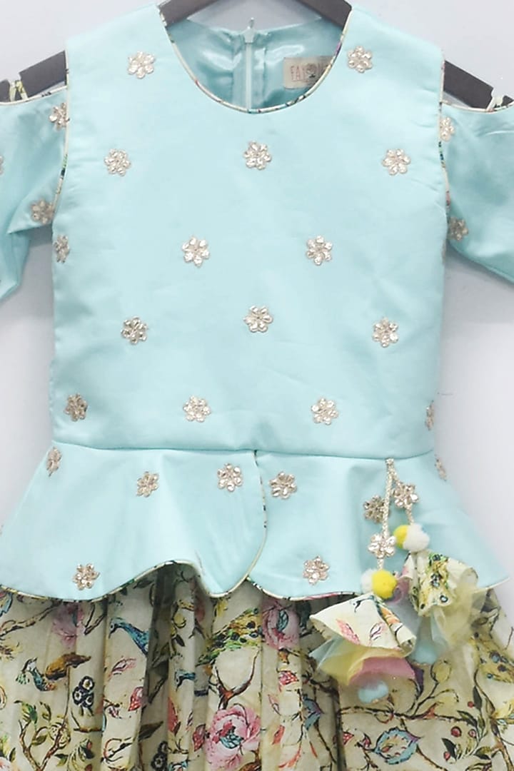 Multi-Colored Cotton Silk Printed Dhoti Set For Girls by Fayon Kids at Pernia's Pop Up Shop